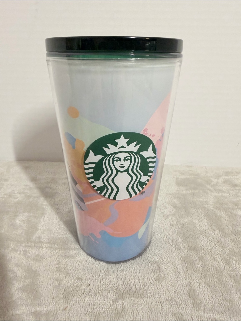 Starbucks Pastel Swirl Tumbler with Green Logo and Green Lid